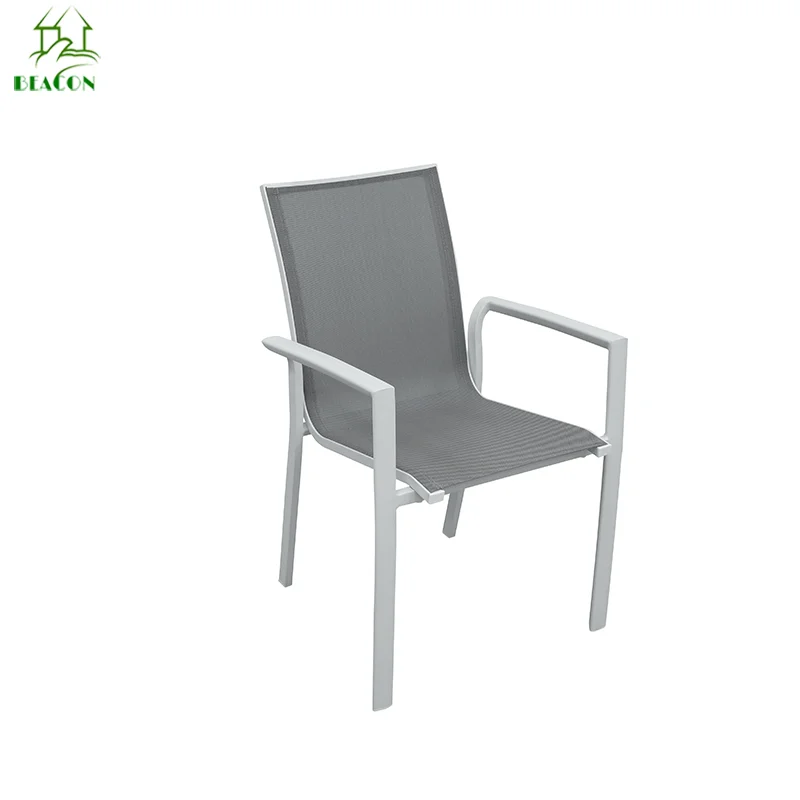 Commercial Stackable Bistro Cafe Shop Dinning Chair Modern Patio Aluminum Frame Outdoor Dining Chair With Armrest