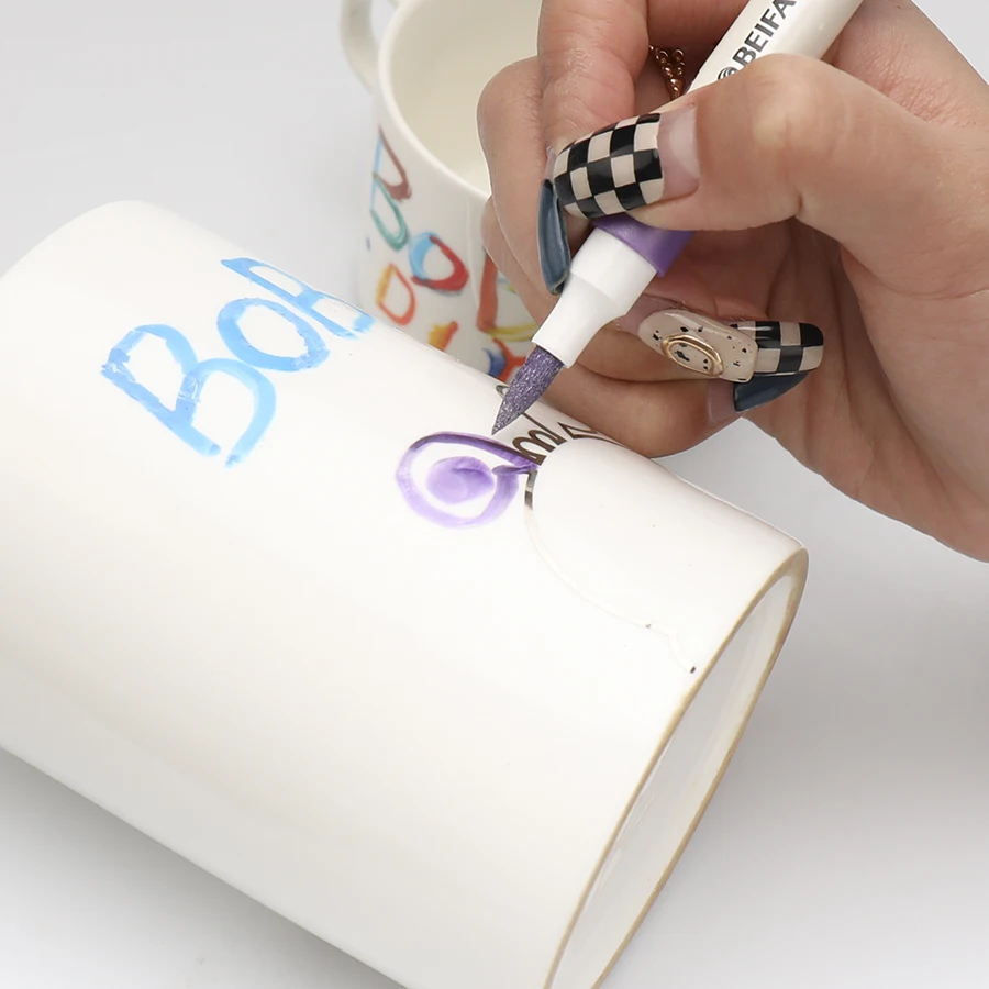 Graffiti painting wine glass plate metaillic color new permanent brush paint metallic marker pens