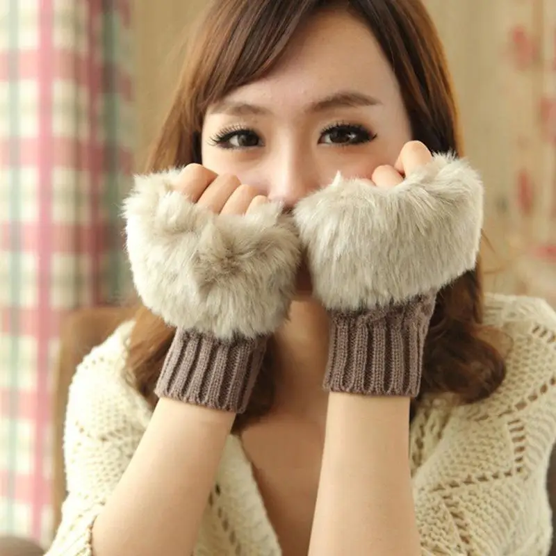 K1134 Women Winter Warm Gloves Wrist Woolen Knitted Mitten Women Fingerless Hand Wraps Gloves