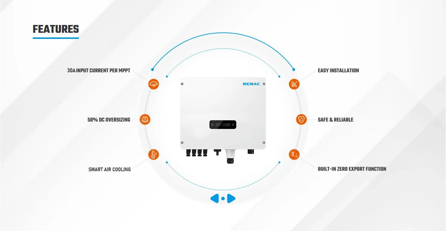 Renac Inverter R1-10K-Ds 10Kva Pure Sine Wave Solar Inverter On Grid Inverter 10Kw