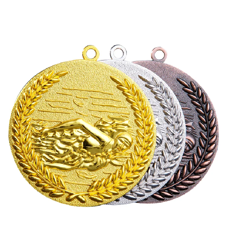 High Relief Good Quality cheap Awards Swimming Patriotic blank Medal and Medallion medallas desportivas with Neck Ribbon