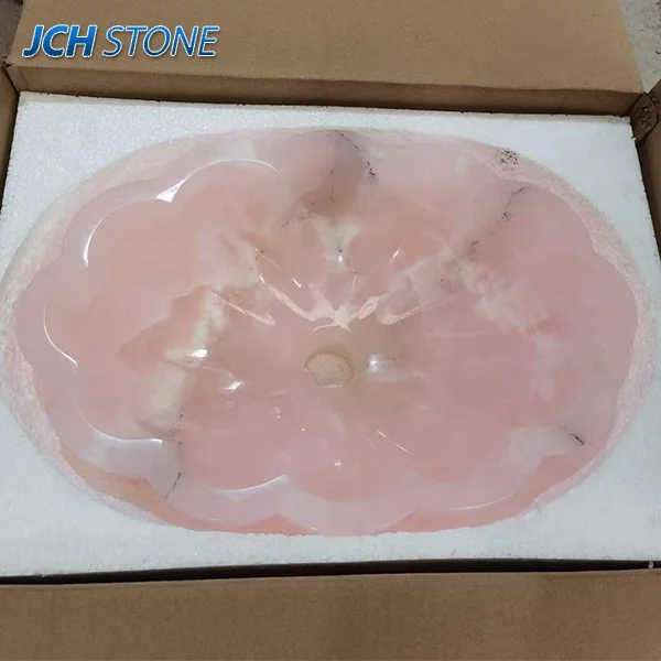 Wholesale pink onyx stone bathroom wash basins sinks shampoo bowls