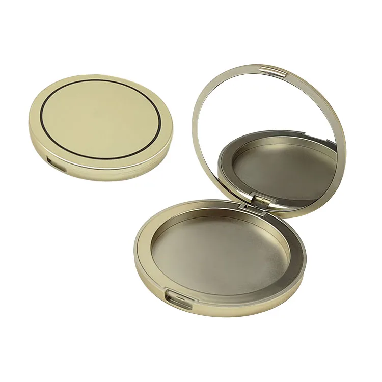 Cosmetic Flat Round Gold Empty Blush Compact Powder Case With Mirror