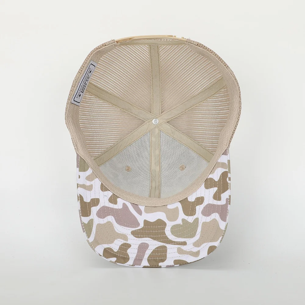 BSCI Wholesale Custom 6 Panel  Sport Hat High Quality Embroidery Logo Camo Cotton Gorras Leather Patch Classics Mens Trucker Cap