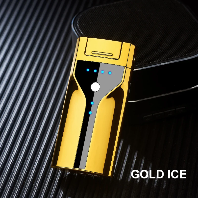 JL308 Electric Lighter Gift Custom Logo Windproof Lighter Fingerprint Touch Dual-Arc USB Rechargeable Lighter