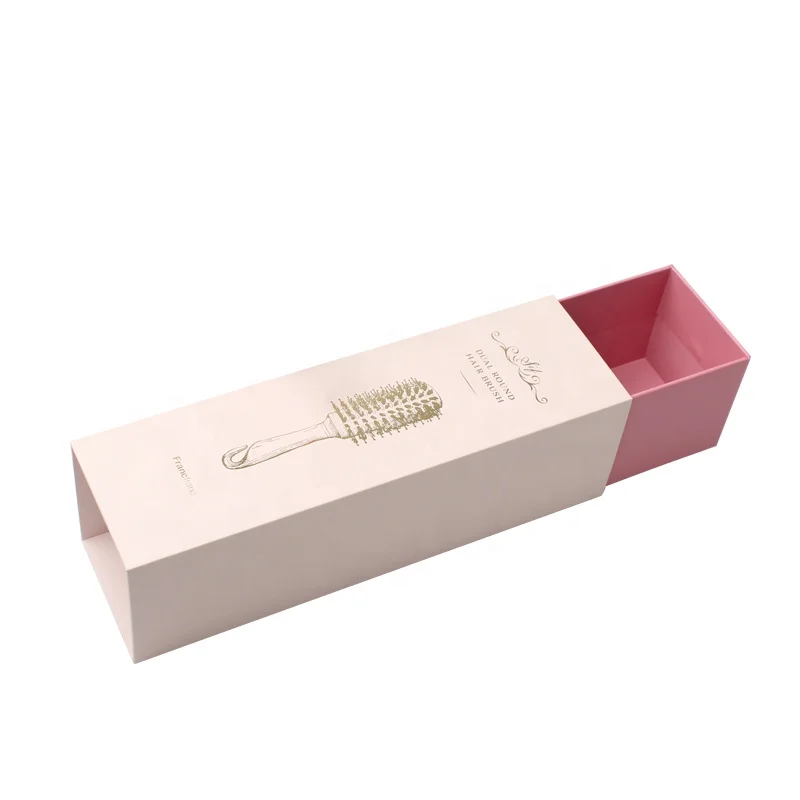 
Customized LOGO Pink Paper Pull Out Box Packaging Drawer Box Packaging With Sleeve Sliding Cover For Hair Brush 