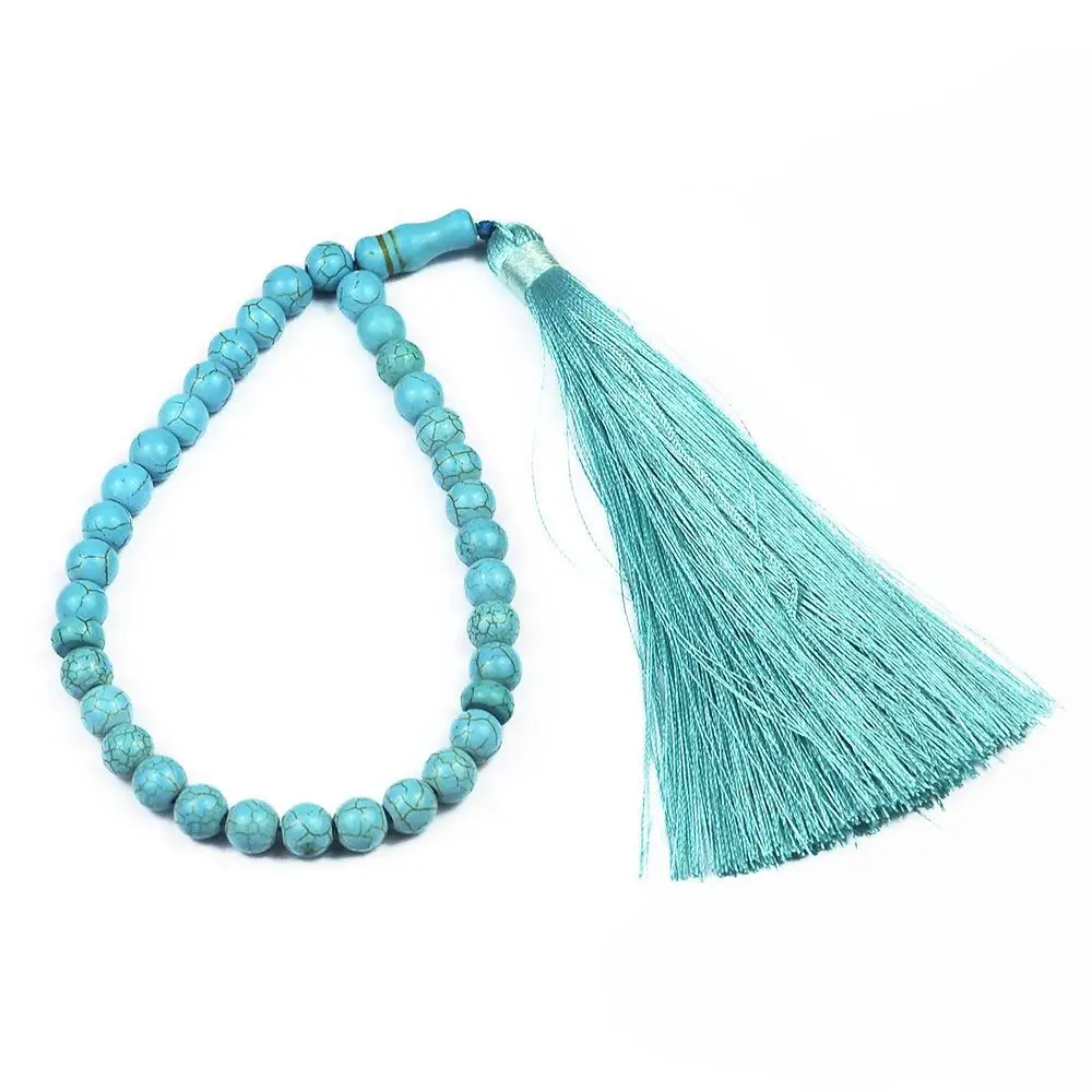 RY006 Islamic 8 mm Tasbih 33/99 Beads Muslim Rosary Prayer Misbaha Turquoise Bead with Tassels Religious Eid Ramadan Gift