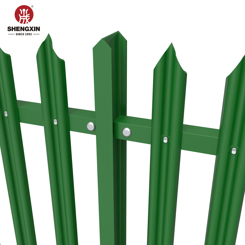 Green/ Black Powder Coated Steel Industrial Galvanized Palisades Fence