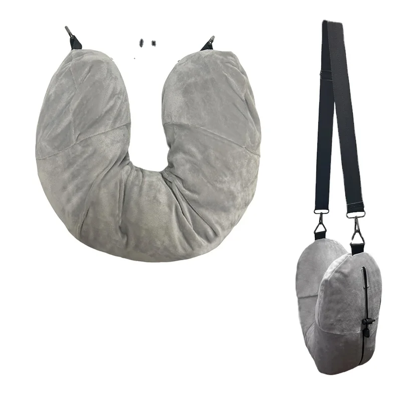 Stuffable Neck Pillow With Adjustable Neck Size Travel Pillow for Extra Luggage Soft Velvet Travel Neck Pillow Storage Bag