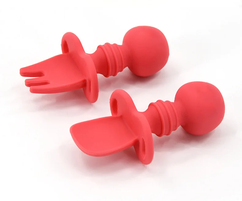 Anti Choke Easy Grab Feeding Sets First Self Feed Training Spoon Fork Tableware Baby Utensils Silicone Spoon and Fork Set