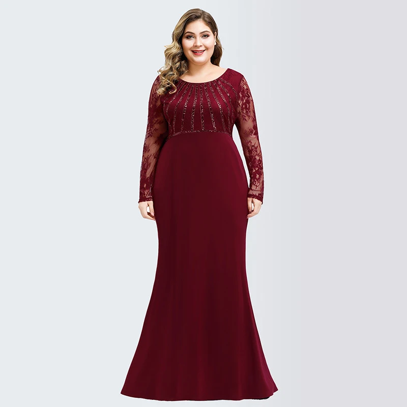 ELPR0000463 в наличии платье для матери с длинным рукавом черное кружевное летнее платье с аппликацией большого размера