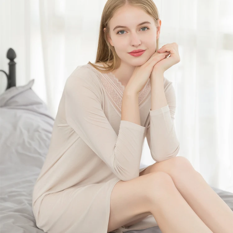 New silk v-neck nightgown pajamas big yards long sleeve long thin household to take