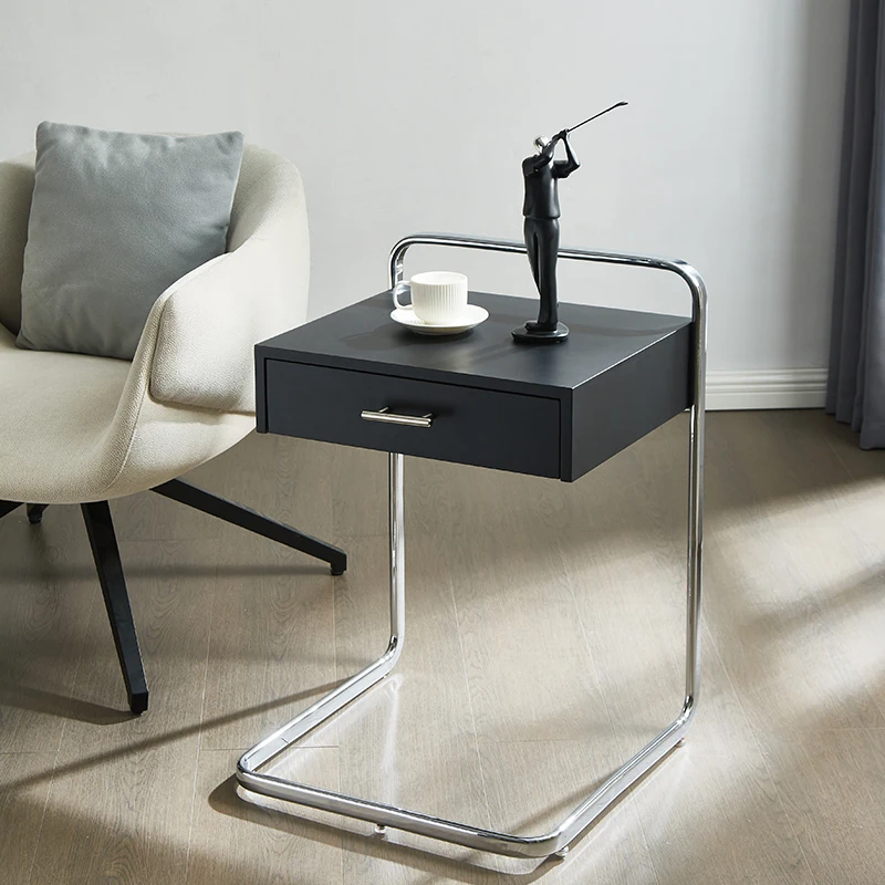 Hot Sale New Design Metal Leg Small T-Shaped Side Table With Drawer Wooden Bedroom Night Stand Side Table