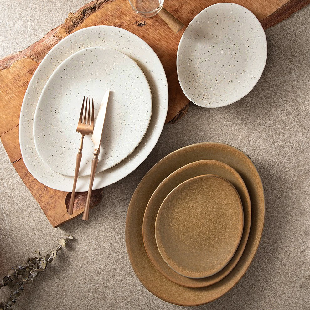 Restaurant Crockery Porcelain Assiettes Plato Teller Set Appetizers Ceramic Dinner Dish Matte Oval Nordic Plate House Tableware