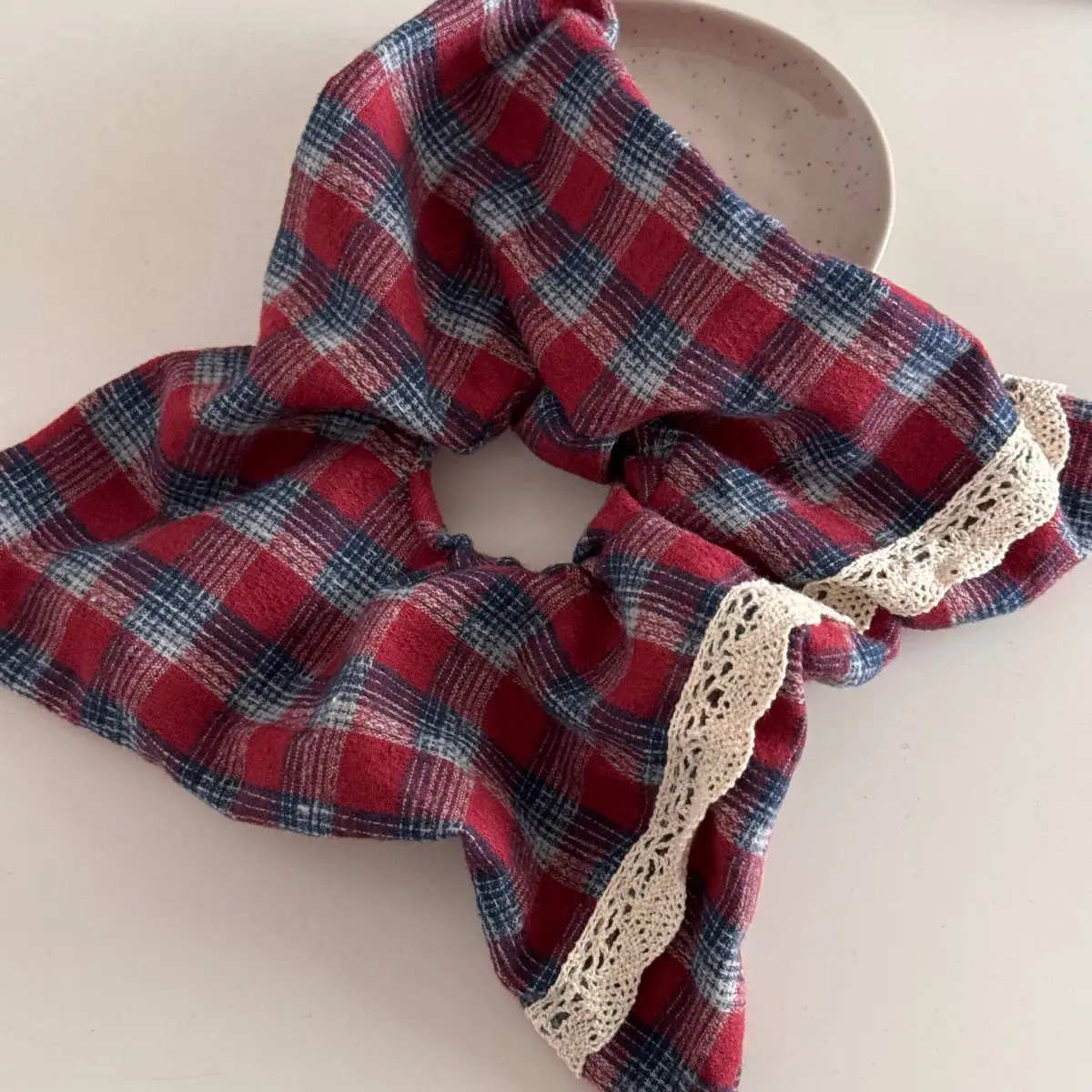 England Style Vintage Red/Blue Plaid Fabric Bow Hair Clips Handmade Hairpins for Girls Sweet Style Hair Ties Headband