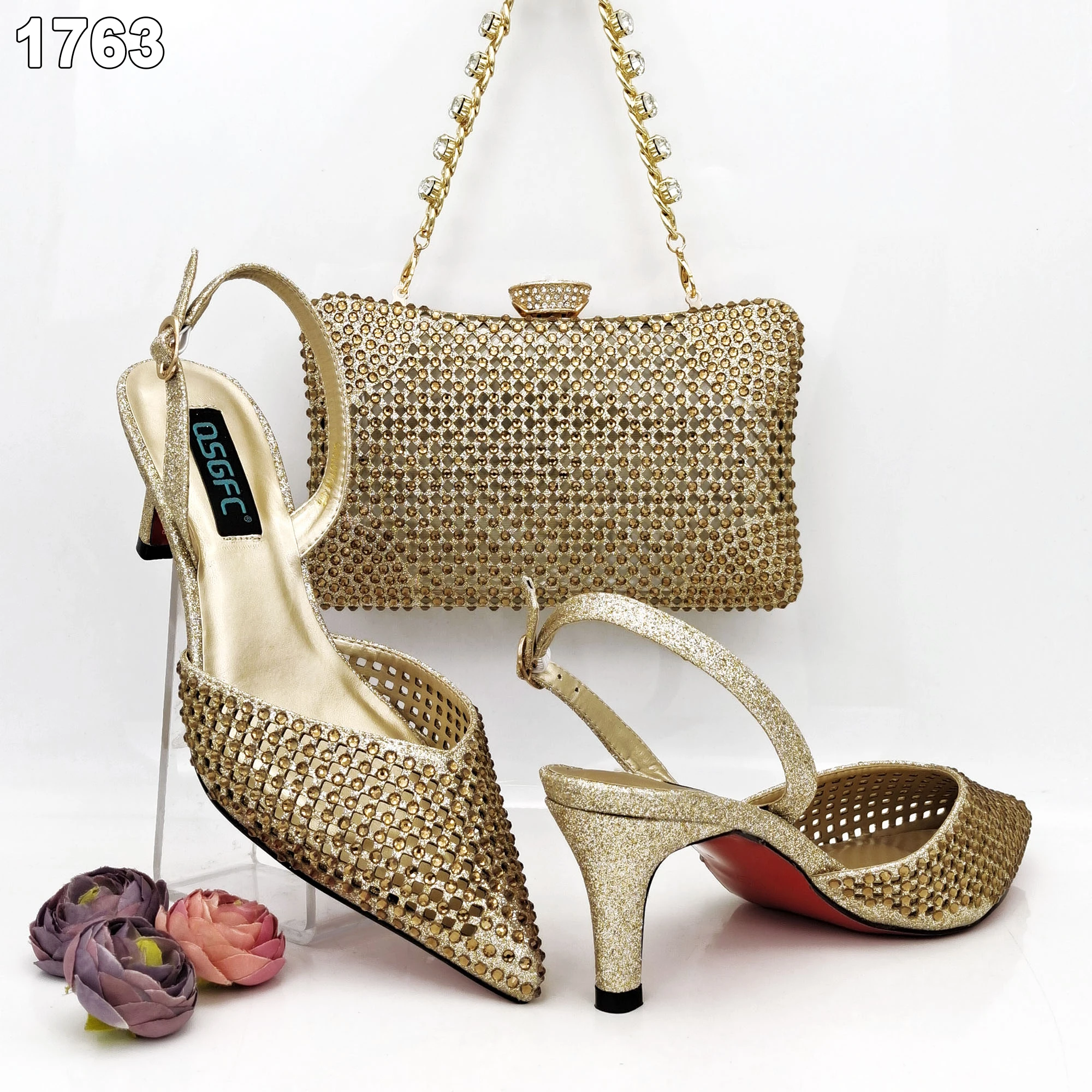 Luxury Women Matching Shoes and Bag Set Decorated with Rhinestone For Evening