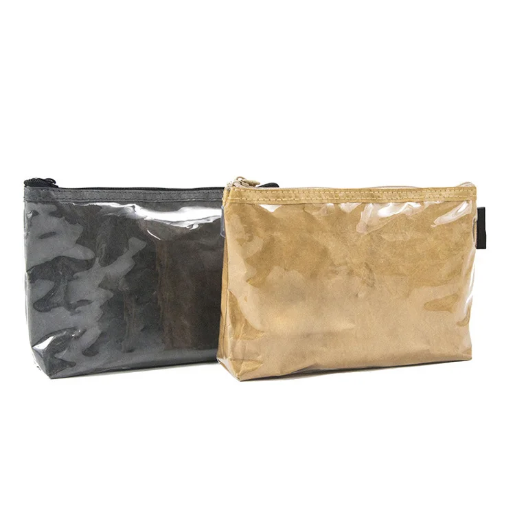 Custom Green Washable Tyvek Kraft Paper Cosmetic Makeup Travel Bag