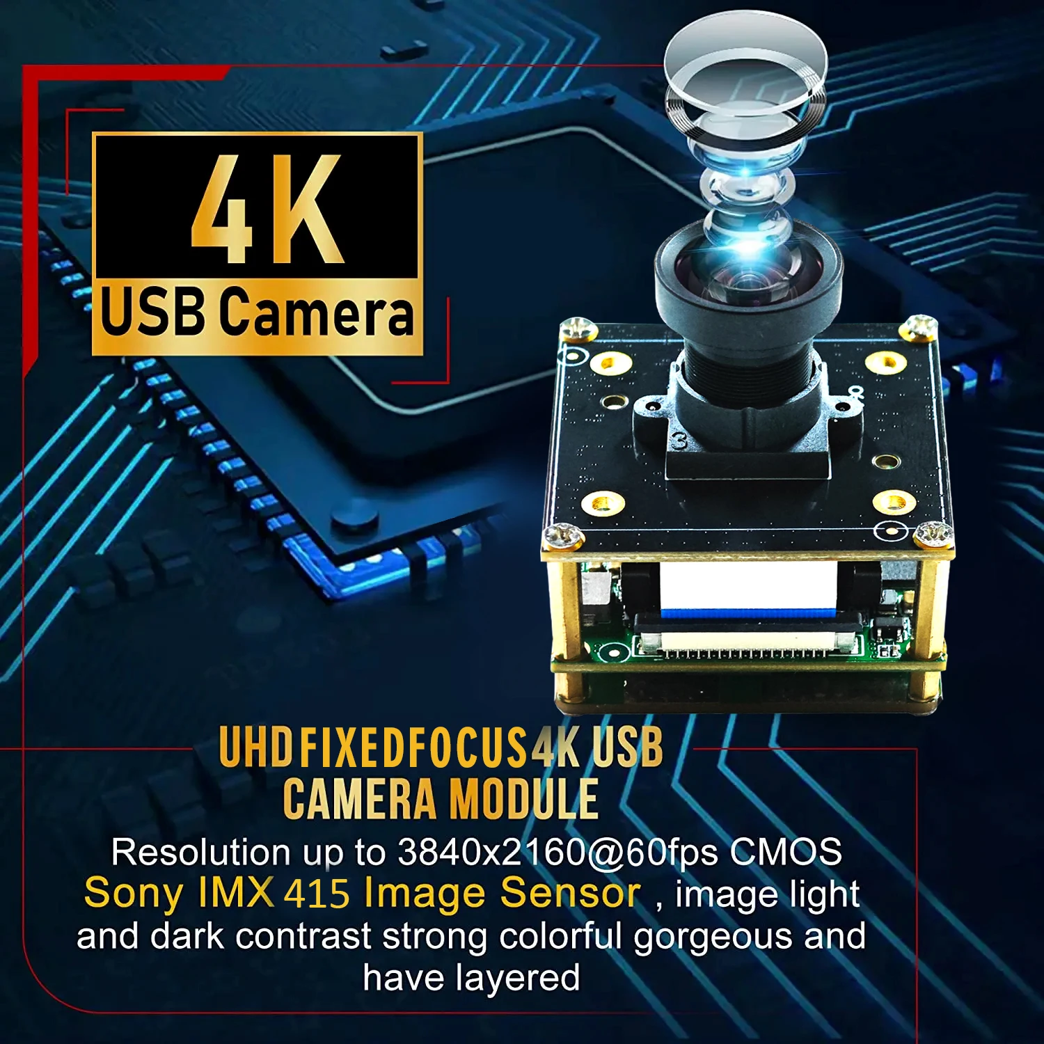 Wide Angle 8mp USB Camera 60fps Fixed focus 4K PC Camera Module with No Distortion Lens 90 Degree for Computer