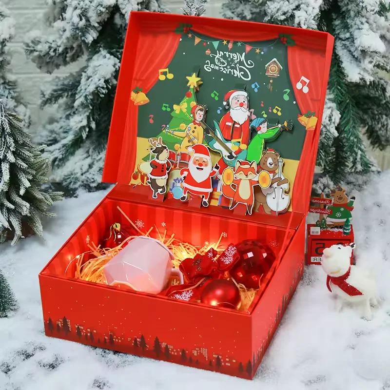 Large Size Red Color Three Dimensional Christmas Gift Craft Paper Box For Thermos Cup Scarf  Packaging
