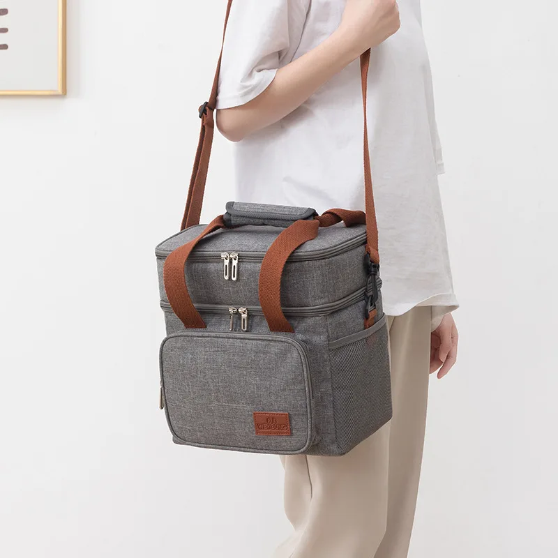 Hot Sale Aluminum Foil Food Insulated Lunch Bag Large Capacity Double Layer Thermal Cooler Bag For Picnic Camping