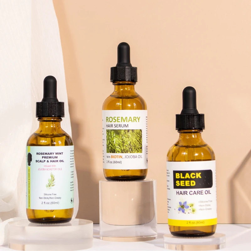 Wholesale 60ml organic hair treatment product rosemary mint scalp & hair strengthening oil and black seed oil for daily use