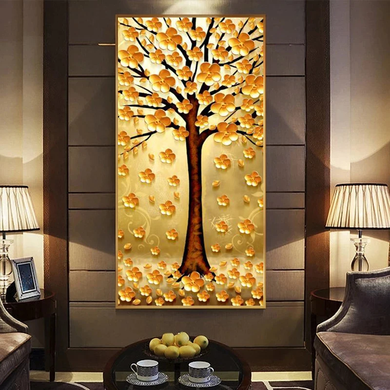 Modern Home Decor Cuadros Golden Money Tree Landscape Poster Picture Print abstract money tree painting canvas