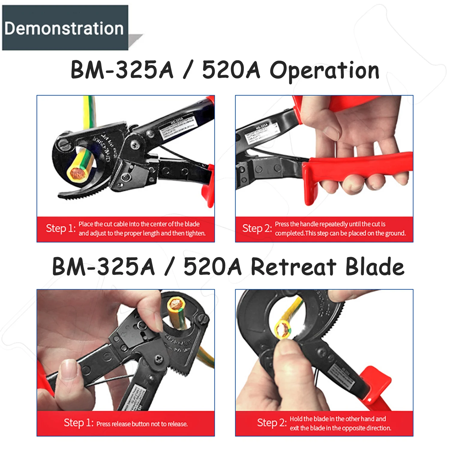 BAYM 325A 240mm2 Heavy Duty Cable Wire Cutters for Aluminum Copper Cable Electrical Wire Up to 600MCM Ratcheting Hand Tool