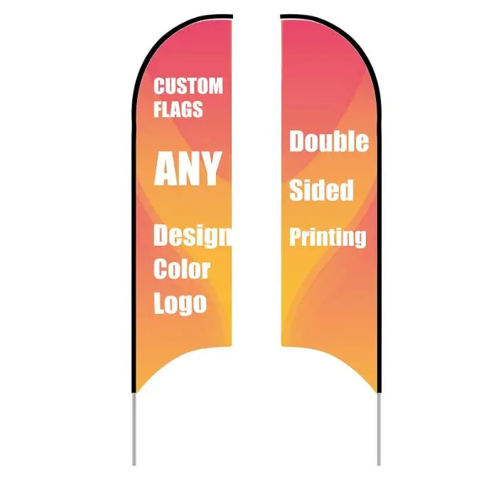 Three Poly Double Sided Printing Custom Store Sign Feather Flag Kit With Thick Aluminum Pole Ground Spike