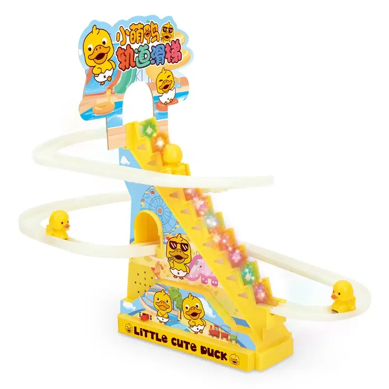 Hot-Selling 27cm  Kids Battery Powered Funny Duck Electric Track Slide Staircase Climbing Stairs Toy