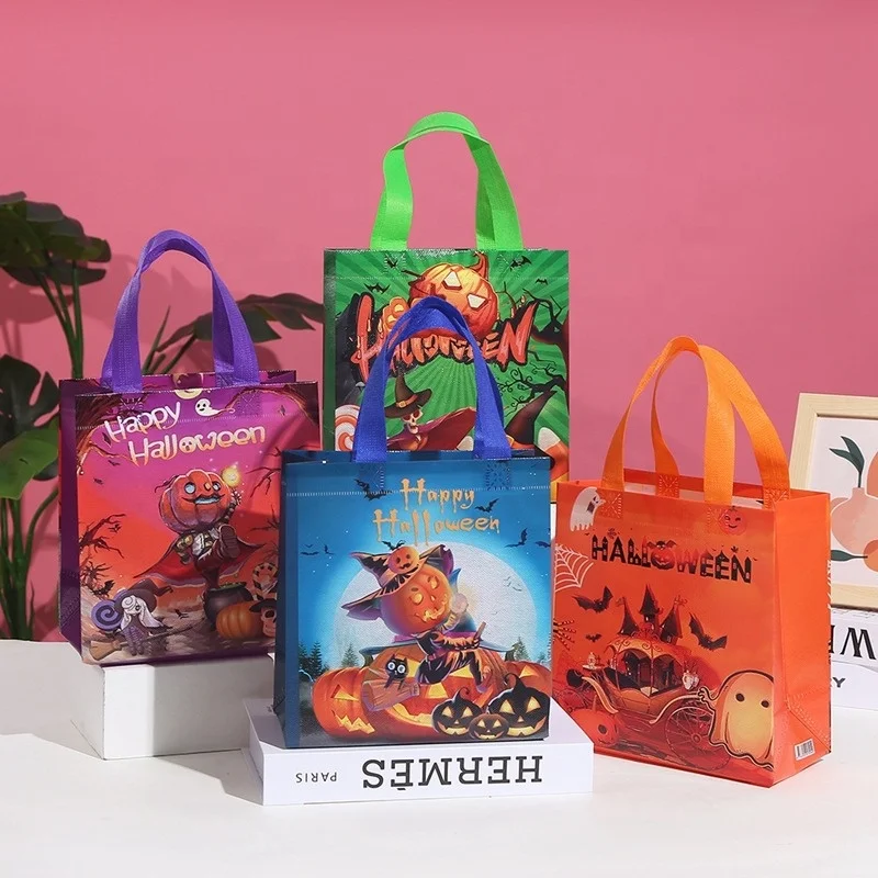 4Pcs Halloween Nonwoven Fabric Candy Gift Bag Pumpkin Ghost Cookies Snack Packaging Bags Kids Happy Halloween Party Decoration