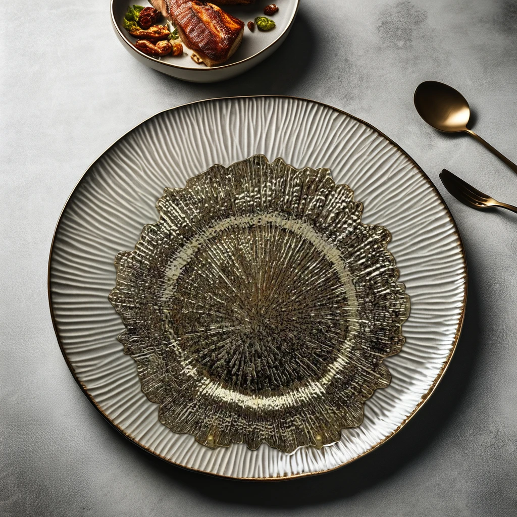 13 Inch Gold Reef Disposable round Plates Unique Sustainable Wedding Decorative Novelty Design Party Food Serving Charger Dishes