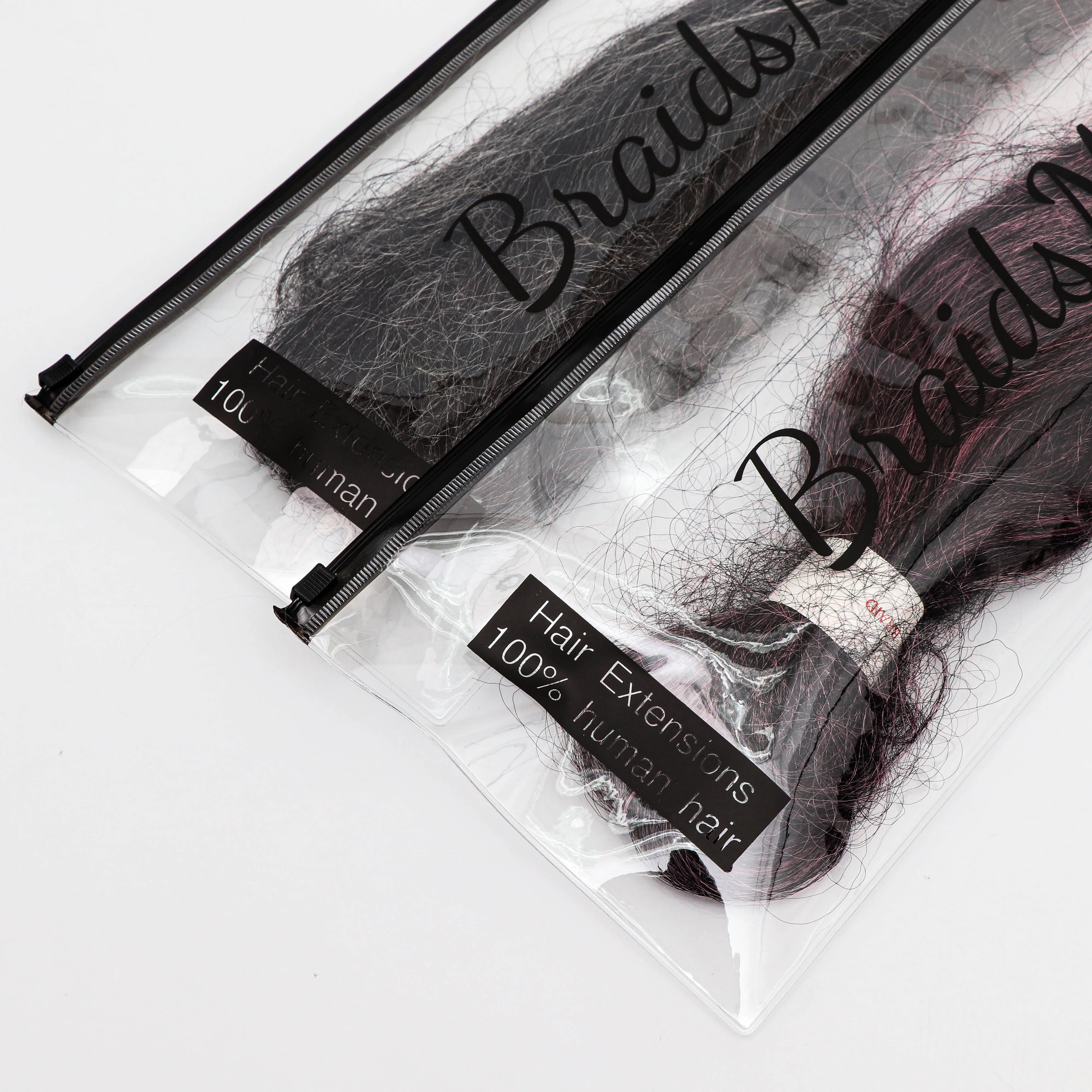 Custom Logo Long Hair Bundles Package Bag Reusable PVC Clear Transparent Plastic Zipper Bag For Wig Hair Extension