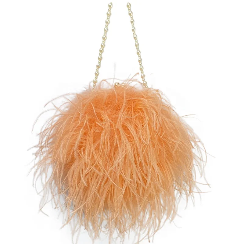 Fashion Party Fairy Hair Shoulder Bag Fluffy Ostrich Feather Fur Handbags for Women