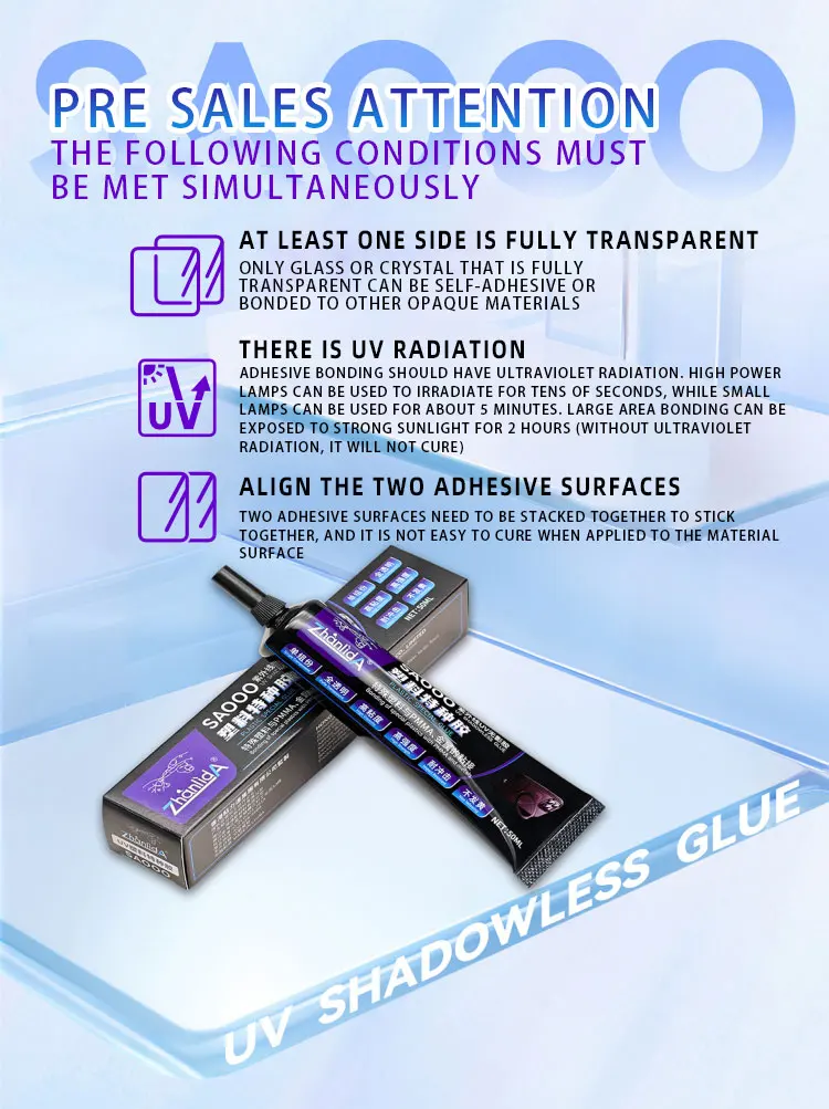50ML UV Shadowless Glue Transparent Strong Bonding Special Plastic With PMMA Metals Traceless Quick Drying Adhesive