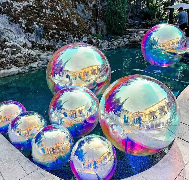 Floating Sphere Inflatable  Mirror Ball Outdoor Wedding Party Christmas Disco Decoration Iridescent Mirror Balloon for Event