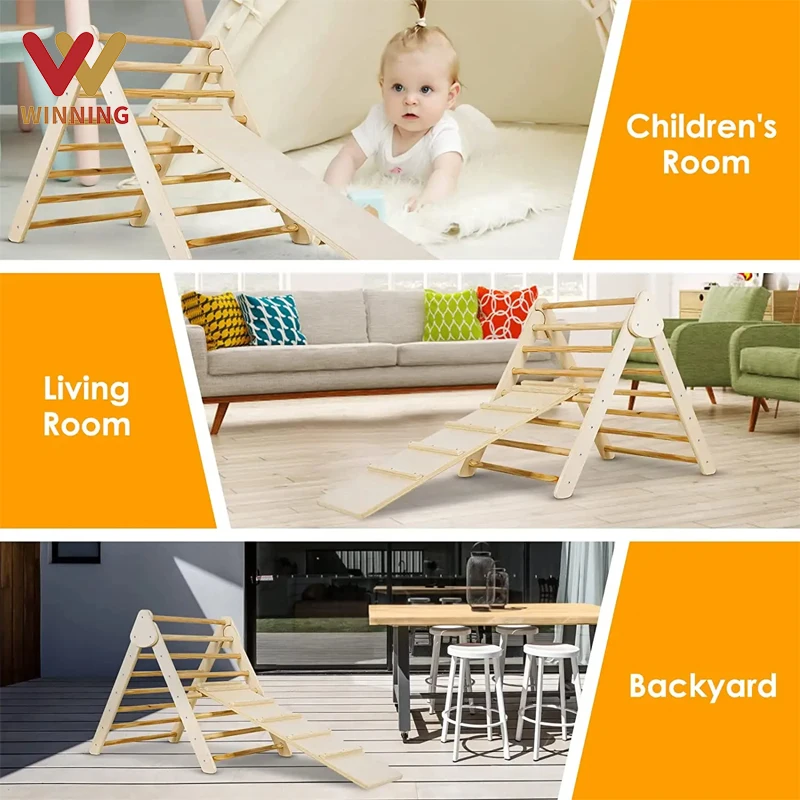 Winning Wooden Kids Montessori Piklers Triangle Piklar Triangle Baby Climbing Triangle Toys Gym Indoor Pickler Climbing Frame