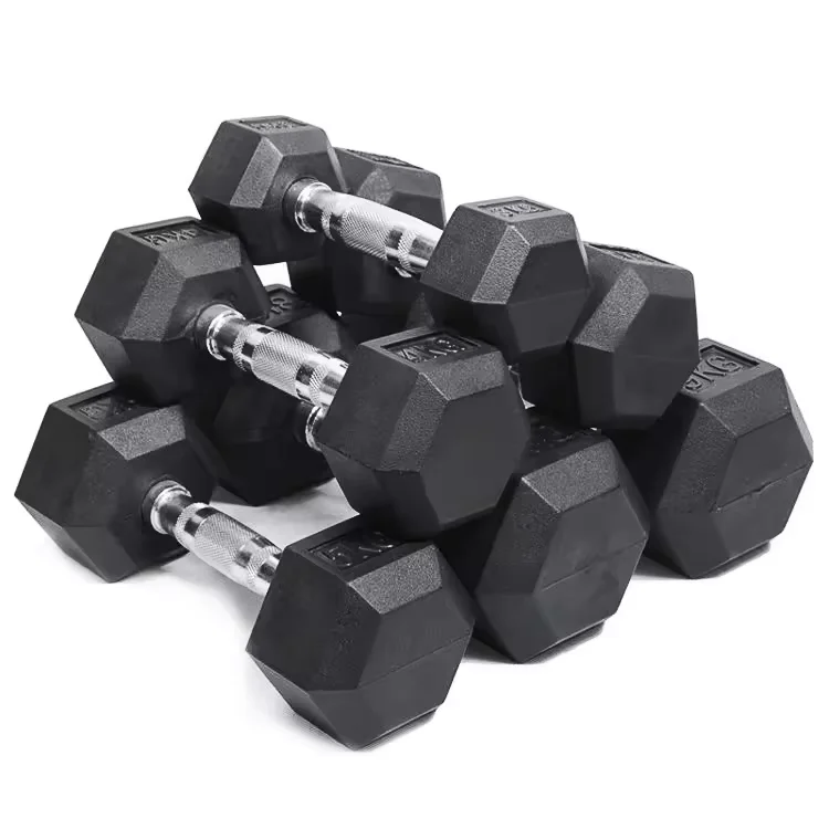 New Design Fitness Accessories High Quality Strength Training Rubber Free Weight Hex Dumbbell