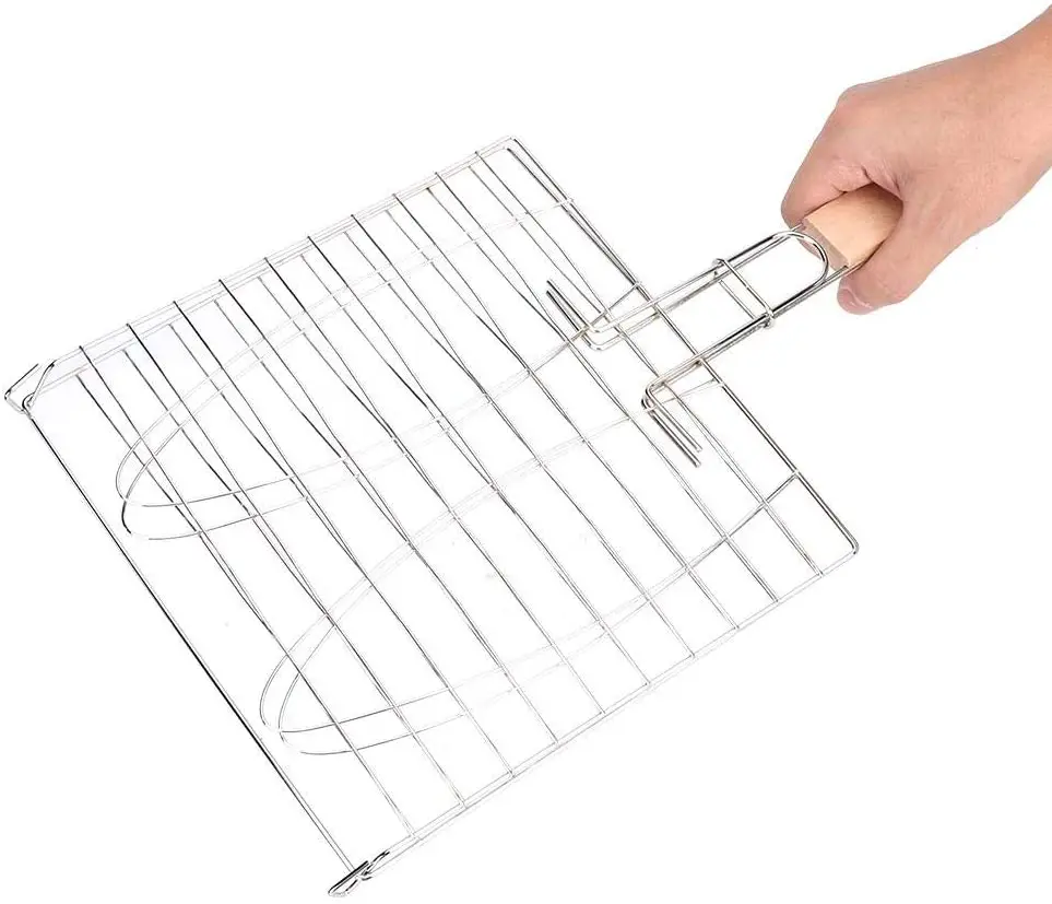 
Maideng Foldable fish grilled vegetables shrimp mesh stainless steel grill barbecue basket iron BBQ Fish net 