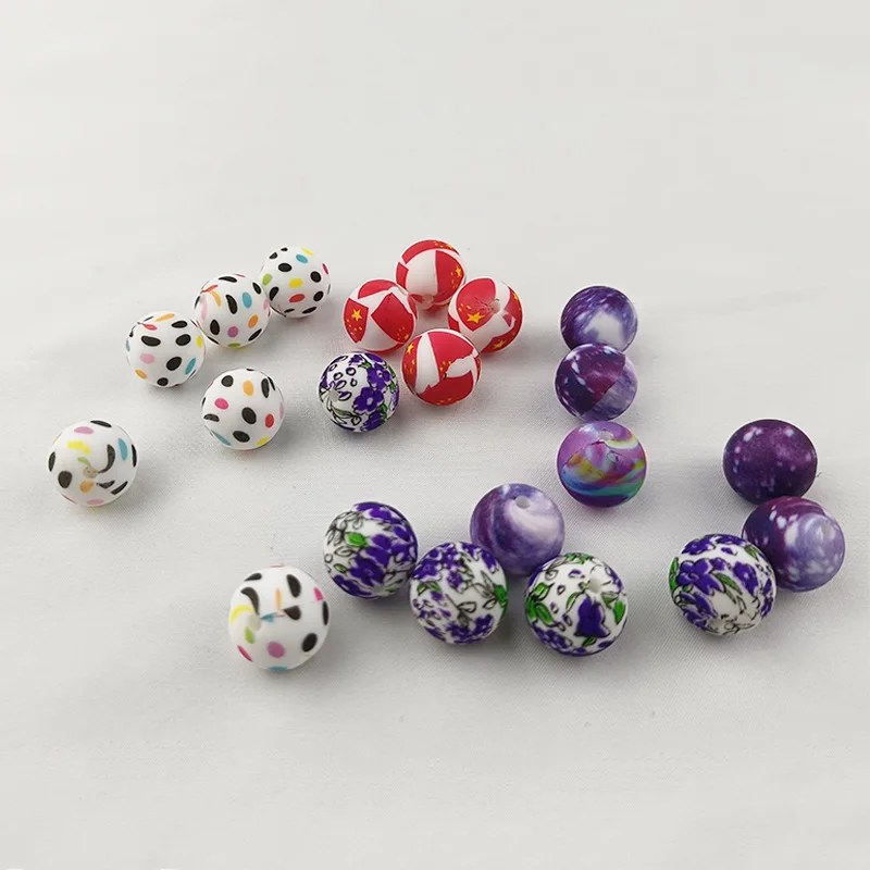 Wholesale food grade silicone transfer printing beads baby molars in bulk 12mm to 15mm