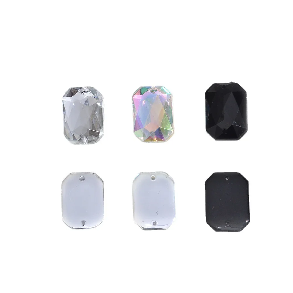 Acrylic AB color flat bottomed rectangular octagonal chamfered surface double hole hand sewn drill clothing shoes and hats