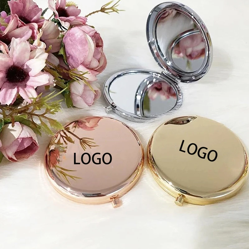 Портативное карманное металлическое зеркало для макияжа на заказ Круглое мини серебристое розовое золото