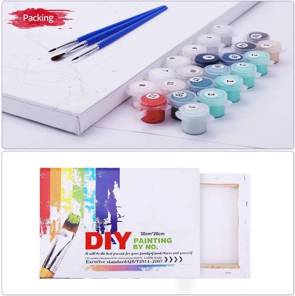 Paint by Numbers Kit for Adults Beginner & Kids Ages 8-12 with Wooden Frame Easy Acrylic on Canvas   with Paints and Brushes