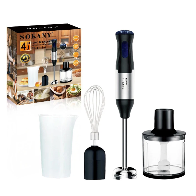 Portable 4 In 1 Electric Handheld Immersion Blender 1000W Hand Blender Turbo Mode Stick With Whisk  Milk Frother Food Processor