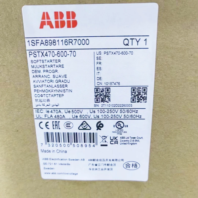 ABB Soft starter 400v 160KW  Original  official agent 1SFA898114R7000 PSTX300-600-70 PSTX series Brand new ABB