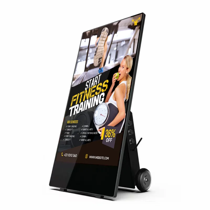 43 Inch Portable Floor Standing Outdoor Poster Panel Smart Battery Power Advertising Display Signage Lcd Digital Kiosk