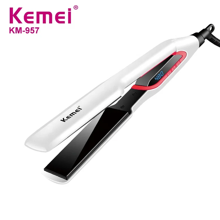 KM 957 Salon Styler Hairdressing Electric Hair Straightener Aluminum Fast Heating Straight Hairbrush With Digital Display