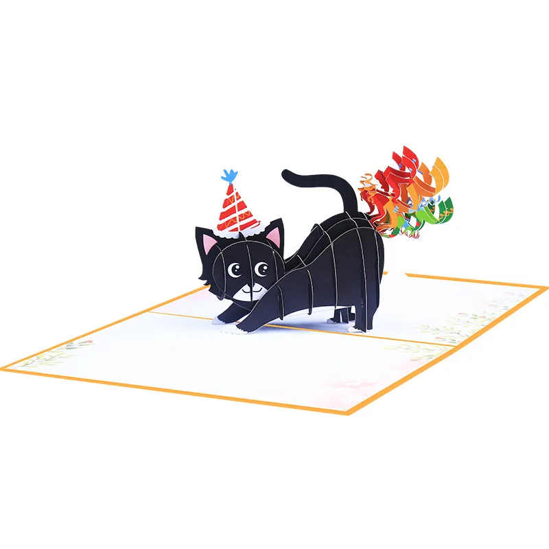 3D Pop up Happy Birthday Paper Greeting card with envelop pop up funny Rainbow farting kitten Birthday gift card