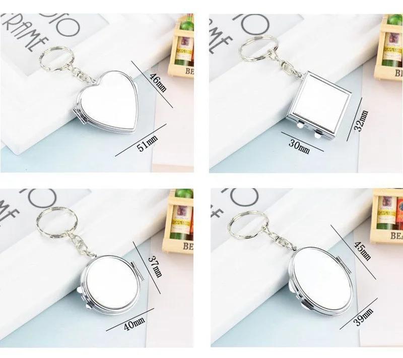 Wedding Gift Custom Metal Love Keychain Heart Shaped Compact Travel Pocket Mirror Compact Makeup Mirror Keychain for Women