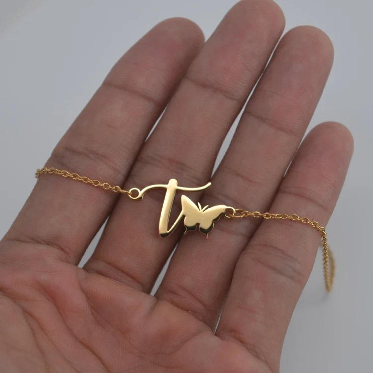 
Customized Stainless Steel Gold Plated Personalised Butterfly Anklet 