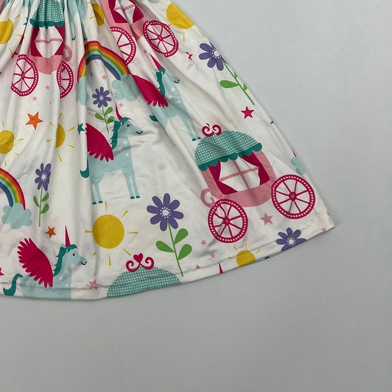 Qingli Custom Printed Girls O-Shape Collar Flutter Sleeve Knee-Length Milk Silk Pearl Dress New Arrival OEM Factory for Party